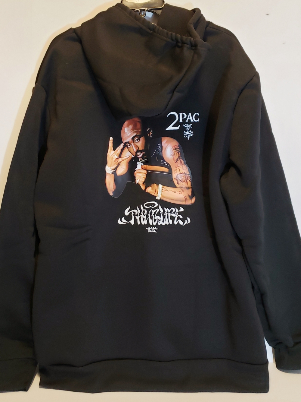 Black Graphic Print on Reverse of Hoodie Sweatshirt - 2PAC Mens Size XL New